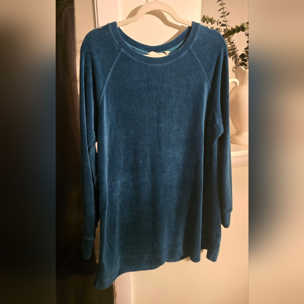 Soft Surroundings Teal Ribbed Long-Sleeve Pullover